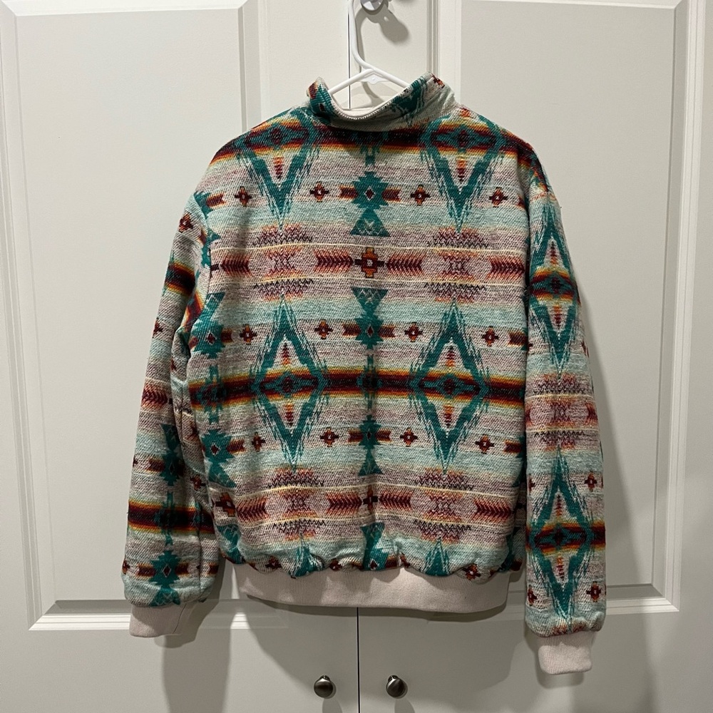 Woven Aztec Bomber Jacket in Teal & Cream - Picture 2 of 6